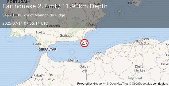 Earthquake WESTERN MEDITERRANEAN SEA (2.7 ml) (2025-07-14 07:55:14 UTC)