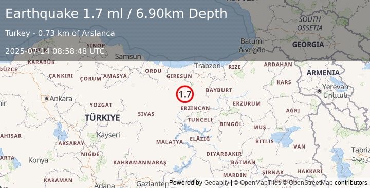 Earthquake EASTERN TURKEY (1.7 ml) (2025-07-14 08:58:48 UTC)
