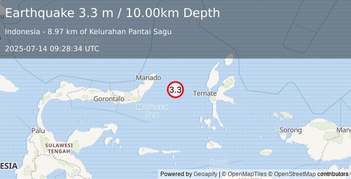 Earthquake MOLUCCA SEA (3.3 m) (2025-07-14 09:28:34 UTC)