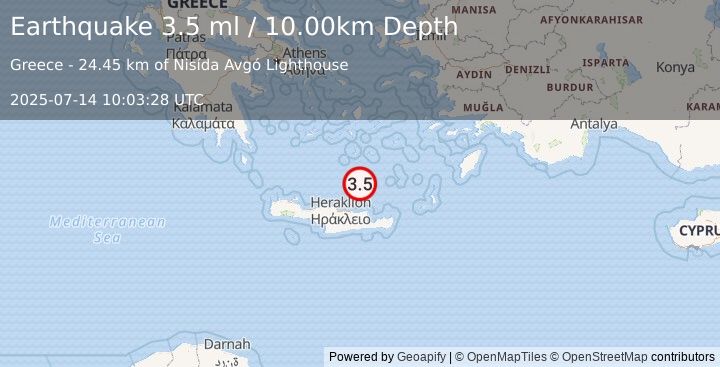 Earthquake CRETE, GREECE (3.5 ml) (2025-07-14 10:03:28 UTC)
