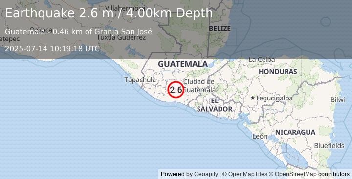 Earthquake GUATEMALA (2.6 m) (2025-07-14 10:19:18 UTC)