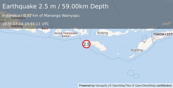 Earthquake SUMBA REGION, INDONESIA (2.5 m) (2025-07-14 10:51:11 UTC)