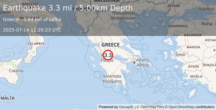 Earthquake GREECE (3.3 ml) (2025-07-14 11:20:23 UTC)
