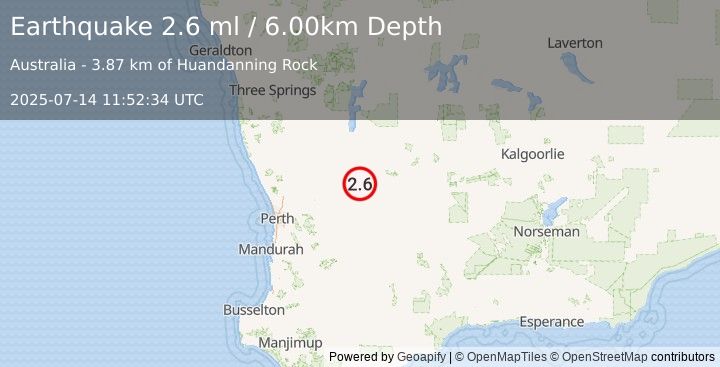Earthquake WESTERN AUSTRALIA (2.6 ml) (2025-07-14 11:52:34 UTC)