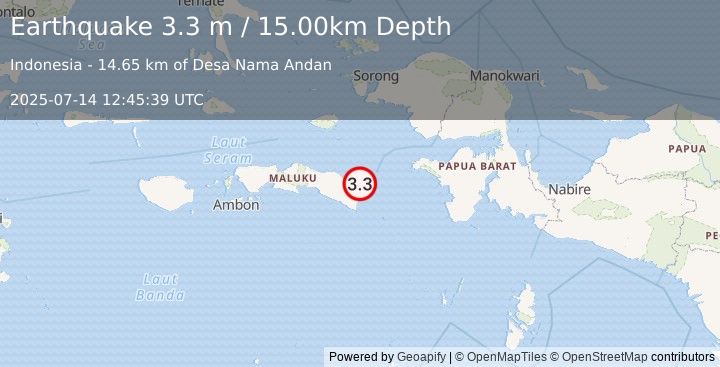 Earthquake SERAM, INDONESIA (3.3 m) (2025-07-14 12:45:39 UTC)