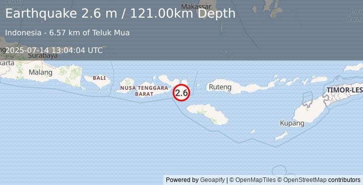 Earthquake SUMBAWA REGION, INDONESIA (2.6 m) (2025-07-14 13:04:04 UTC)