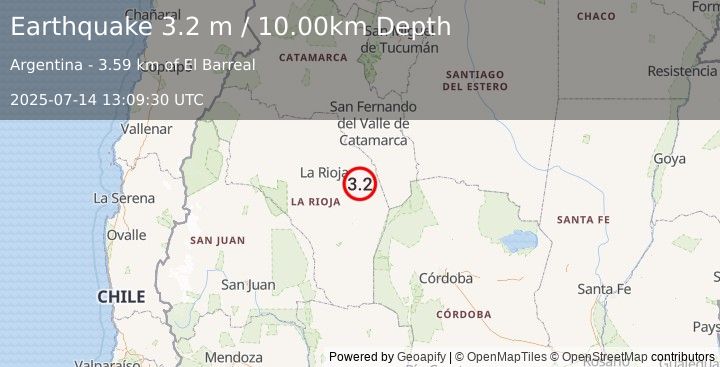 Earthquake LA RIOJA, ARGENTINA (3.2 m) (2025-07-14 13:09:30 UTC)