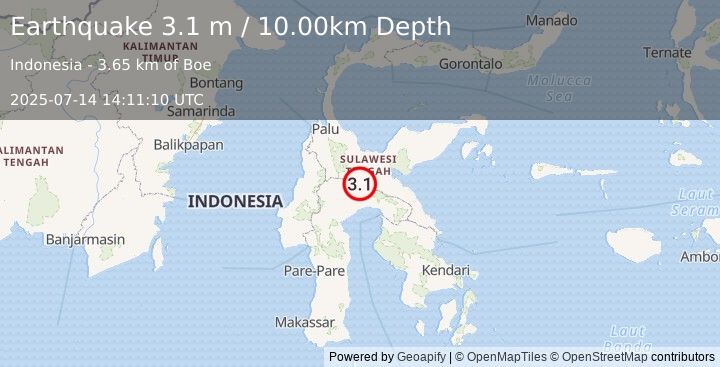 Earthquake SULAWESI, INDONESIA (3.1 m) (2025-07-14 14:11:10 UTC)