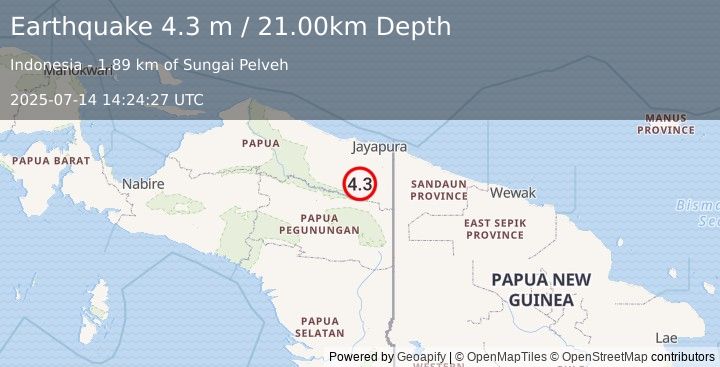 Earthquake PAPUA, INDONESIA (4.3 m) (2025-07-14 14:24:27 UTC)