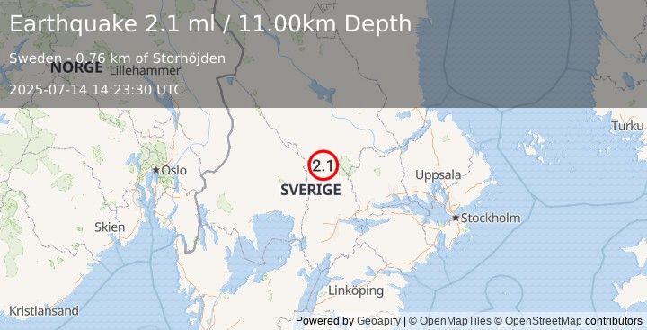 Earthquake SWEDEN (2.0 ml) (2025-07-14 14:23:28 UTC)