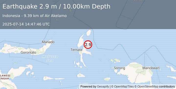 Earthquake HALMAHERA, INDONESIA (2.9 m) (2025-07-14 14:47:46 UTC)