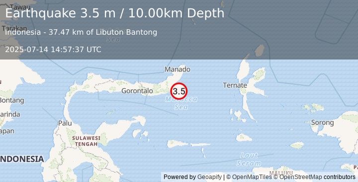 Earthquake MINAHASA, SULAWESI, INDONESIA (3.5 m) (2025-07-14 14:57:37 UTC)