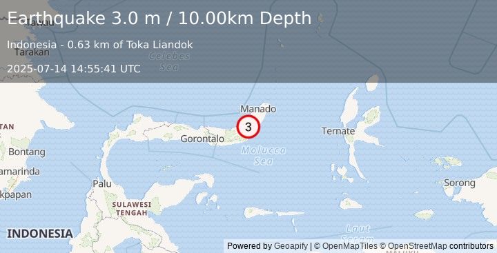 Earthquake MINAHASA, SULAWESI, INDONESIA (3.0 m) (2025-07-14 14:55:41 UTC)