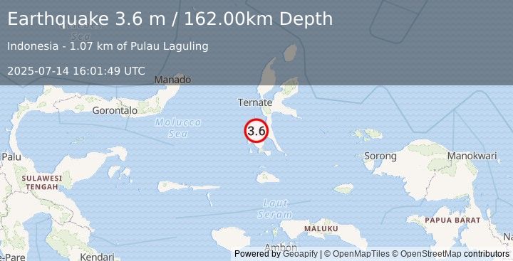 Earthquake HALMAHERA, INDONESIA (3.6 m) (2025-07-14 16:01:49 UTC)