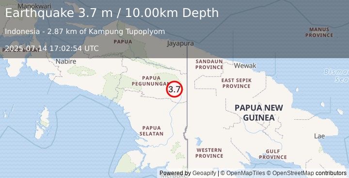 Earthquake PAPUA, INDONESIA (3.7 m) (2025-07-14 17:02:54 UTC)