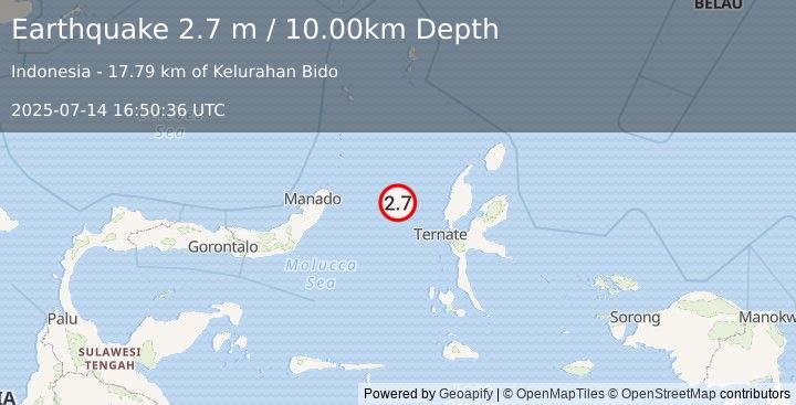 Earthquake MOLUCCA SEA (2.7 m) (2025-07-14 16:50:36 UTC)