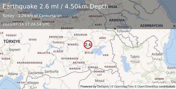 Earthquake EASTERN TURKEY (2.6 ml) (2025-07-14 17:24:54 UTC)
