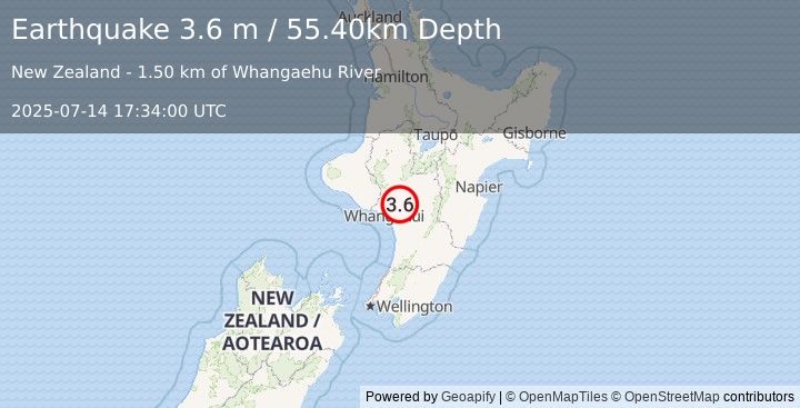 Earthquake NORTH ISLAND OF NEW ZEALAND (3.6 m) (2025-07-14 17:34:00 UTC)