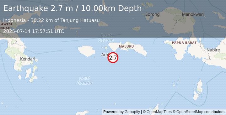 Earthquake SERAM, INDONESIA (2.7 m) (2025-07-14 17:57:51 UTC)