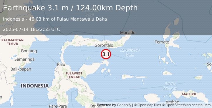 Earthquake SULAWESI, INDONESIA (3.1 m) (2025-07-14 18:22:55 UTC)