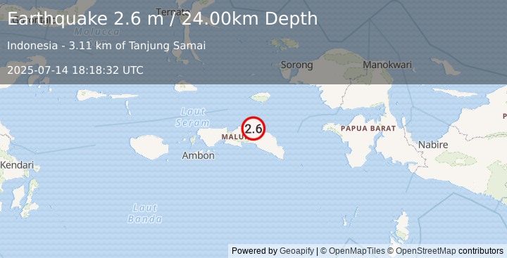 Earthquake SERAM, INDONESIA (2.6 m) (2025-07-14 18:18:32 UTC)