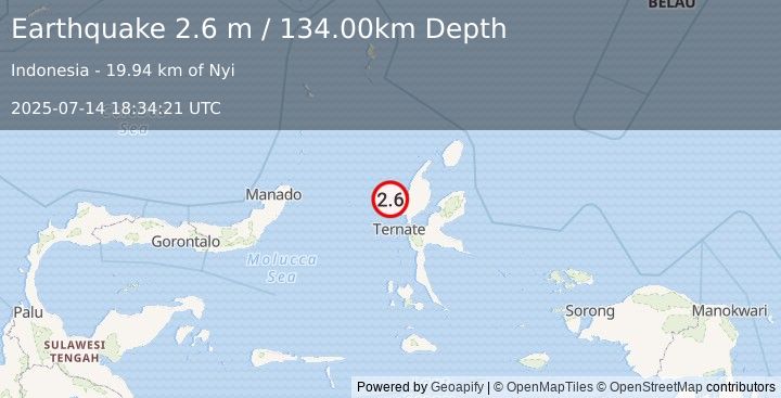 Earthquake HALMAHERA, INDONESIA (2.6 m) (2025-07-14 18:34:21 UTC)