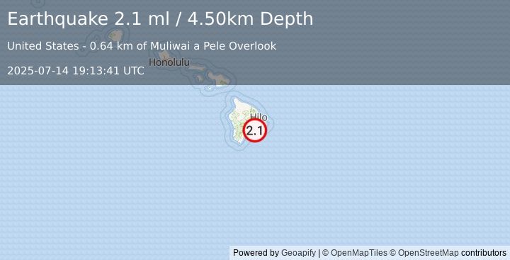 Earthquake ISLAND OF HAWAII, HAWAII (2.1 ml) (2025-07-14 19:13:41 UTC)