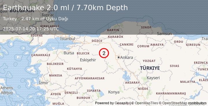 Earthquake WESTERN TURKEY (2.0 ml) (2025-07-14 20:17:25 UTC)