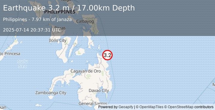 Earthquake MINDANAO, PHILIPPINES (3.2 m) (2025-07-14 20:37:31 UTC)