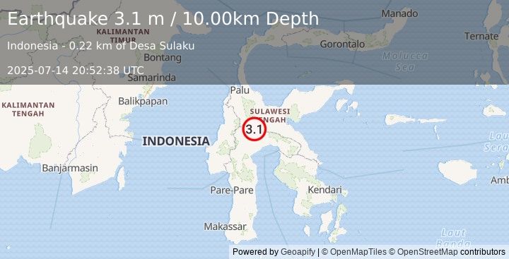 Earthquake SULAWESI, INDONESIA (3.1 m) (2025-07-14 20:52:38 UTC)