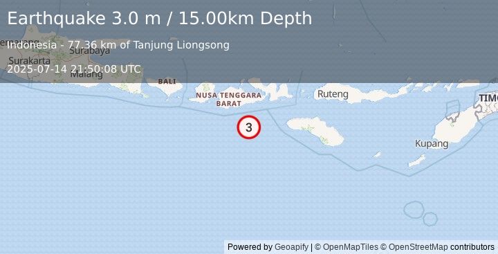 Earthquake SUMBAWA REGION, INDONESIA (3.0 m) (2025-07-14 21:50:08 UTC)
