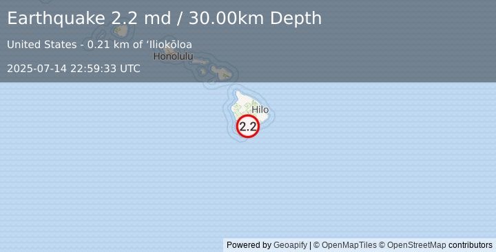 Earthquake ISLAND OF HAWAII, HAWAII (2.2 md) (2025-07-14 22:59:33 UTC)