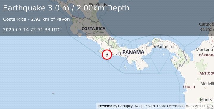 Earthquake COSTA RICA (3.0 m) (2025-07-14 22:51:33 UTC)