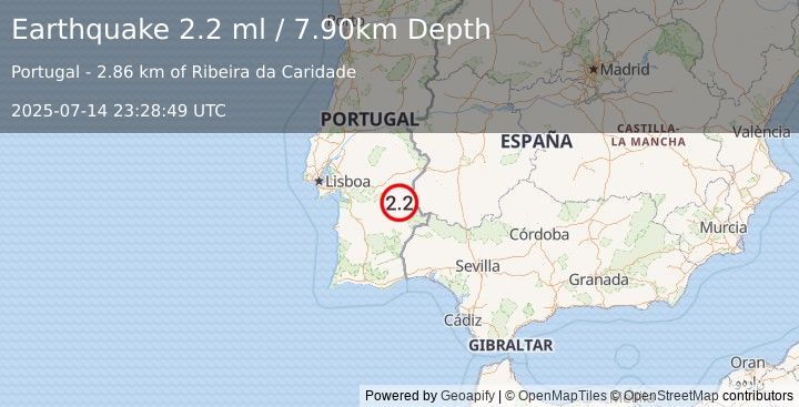Earthquake PORTUGAL (2.5 ml) (2025-07-14 23:28:48 UTC)