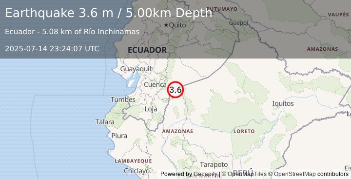 Earthquake PERU-ECUADOR BORDER REGION (3.6 m) (2025-07-14 23:24:07 UTC)