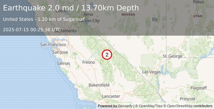 Earthquake CENTRAL CALIFORNIA (2.0 md) (2025-07-15 00:25:36 UTC)