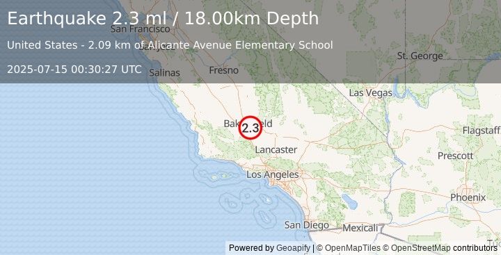 Earthquake CENTRAL CALIFORNIA (2.3 ml) (2025-07-15 00:30:27 UTC)