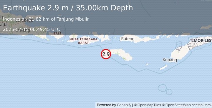 Earthquake SUMBAWA REGION, INDONESIA (2.9 m) (2025-07-15 00:49:45 UTC)