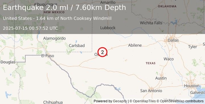 Earthquake WESTERN TEXAS (2.0 ml) (2025-07-15 00:57:52 UTC)
