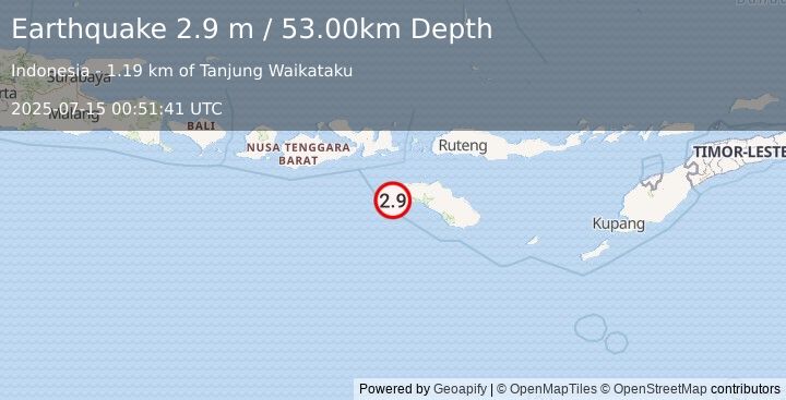 Earthquake SUMBA REGION, INDONESIA (2.9 m) (2025-07-15 00:51:41 UTC)