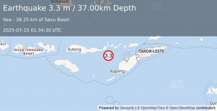 Earthquake SAVU SEA (3.3 m) (2025-07-15 01:34:30 UTC)