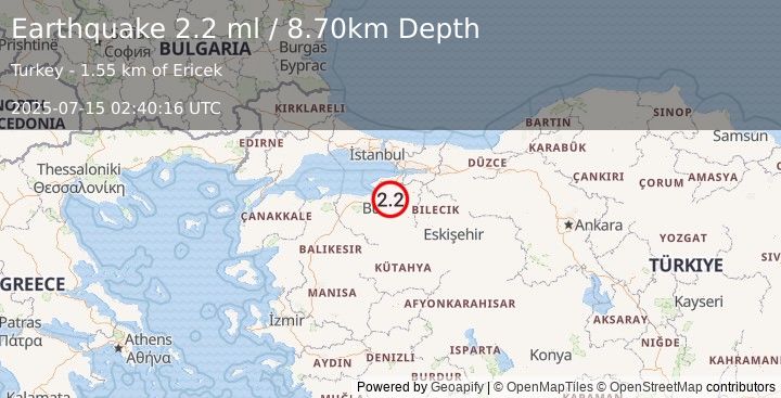 Earthquake WESTERN TURKEY (2.2 ml) (2025-07-15 02:40:16 UTC)