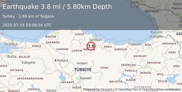 Earthquake CENTRAL TURKEY (3.8 ml) (2025-07-15 03:08:54 UTC)