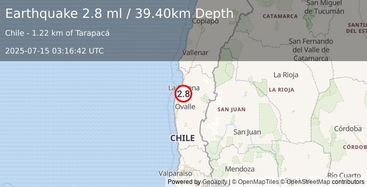 Earthquake COQUIMBO, CHILE (2.8 ml) (2025-07-15 03:16:42 UTC)