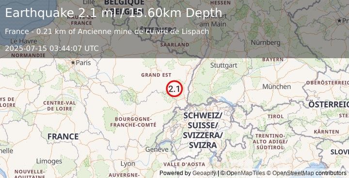 Earthquake FRANCE (2.0 ml) (2025-07-15 03:44:08 UTC)