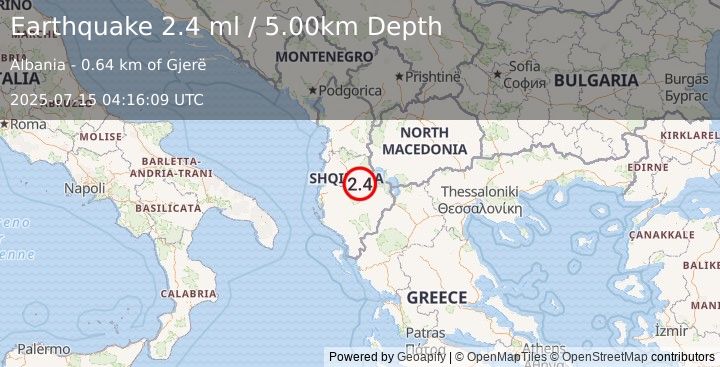 Earthquake ALBANIA (2.4 ml) (2025-07-15 04:16:09 UTC)