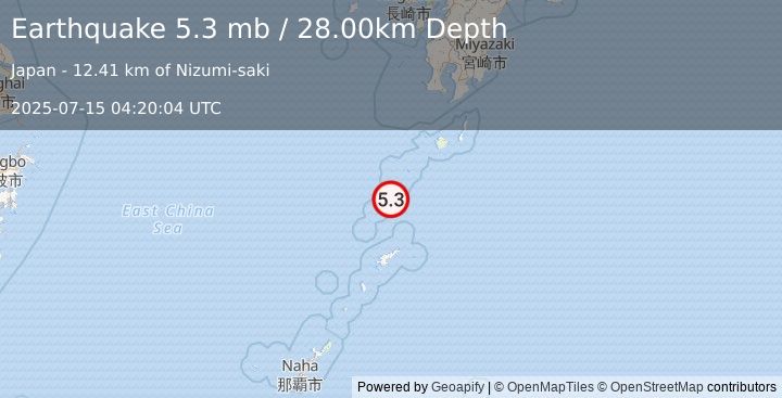 Earthquake RYUKYU ISLANDS, JAPAN (5.2 mw) (2025-07-15 04:20:00 UTC)