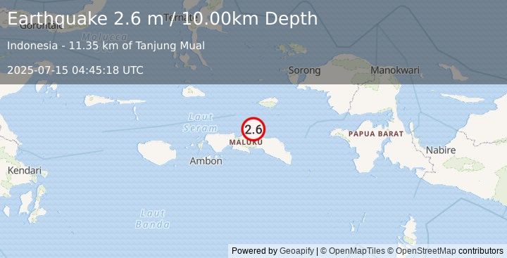 Earthquake SERAM, INDONESIA (2.6 m) (2025-07-15 04:45:18 UTC)