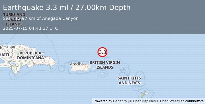 Earthquake VIRGIN ISLANDS REGION (3.9 md) (2025-07-15 04:43:39 UTC)