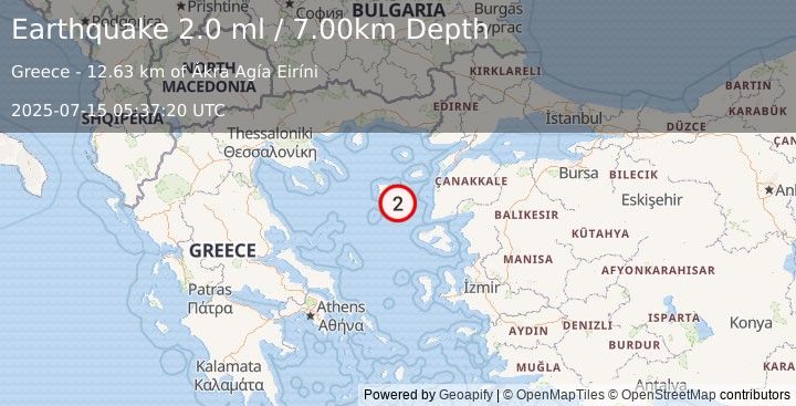 Earthquake AEGEAN SEA (2.0 ml) (2025-07-15 05:37:20 UTC)